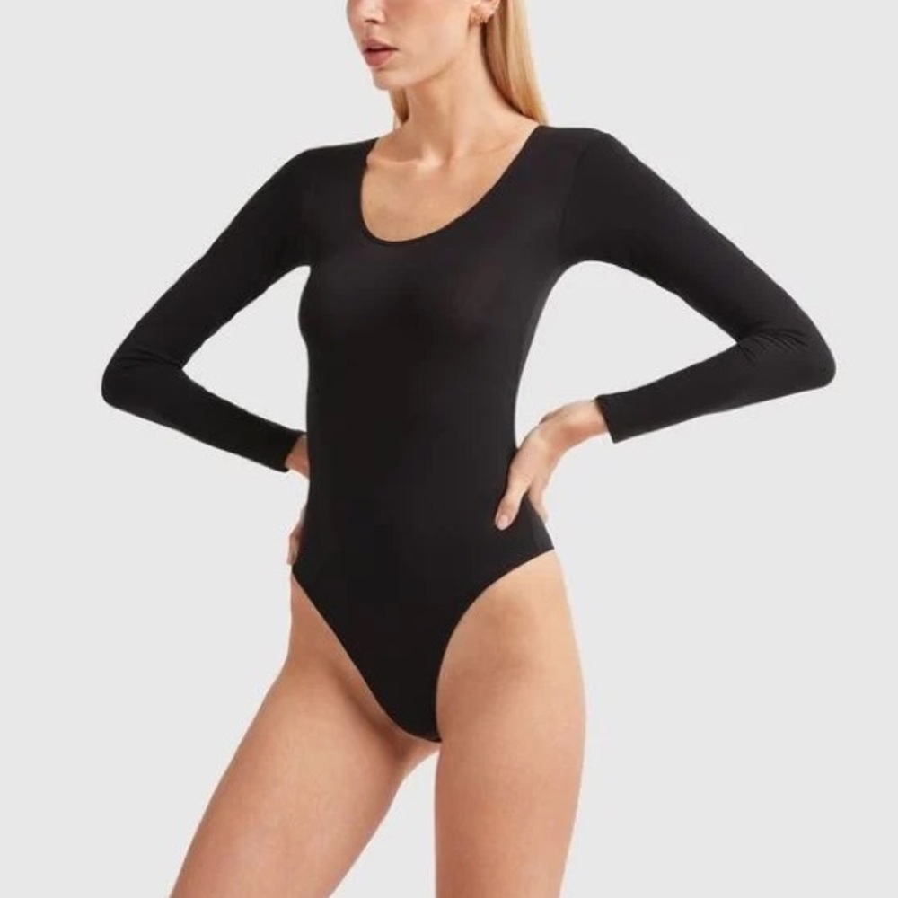 The Kit Long Sleeve Thong Bodysuit Black